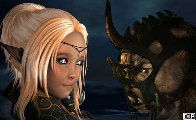 Обои картинки фото 3д, графика, fantasy, фантазия, эльф, рог, орк