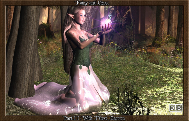 Обои картинки фото 3д, графика, elves, эльфы, магия, эльф, деревья, бабочка