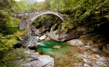 Картинка природа реки озера река горы мост пейзаж