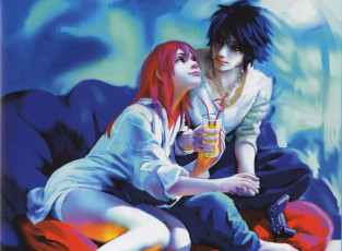 Картинка аниме death note пара брюнет рыжая