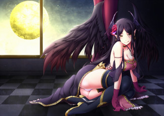 Картинка аниме angels demons крылья луна девушка сапоги