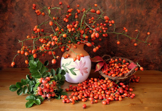 Картинка еда фрукты ягоды шиповник ваза