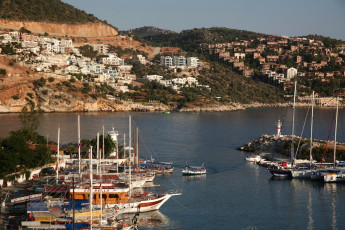 Картинка турция анталья kalkan города панорамы дома море парусники