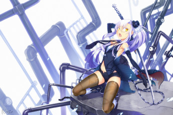 Картинка аниме weapon blood technology трубы меч чулки