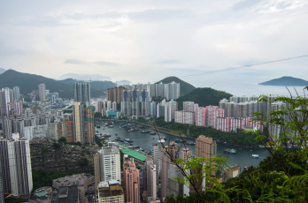 Картинка города гонконг китай река дома