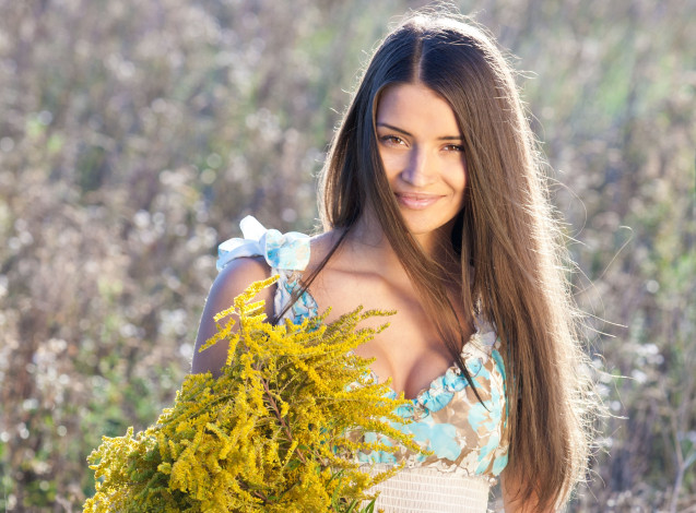 Обои картинки фото -Unsort Брюнетки Шатенки, девушки, unsort, брюнетки, шатенки, волосы, цветы, улыбка