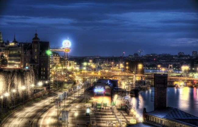 Обои картинки фото города, стокгольм, швеция, огни, дома, ночь