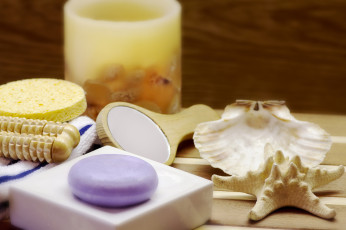 Картинка разное косметические+средства +духи зеркало мыло shells mirror soap ракушки
