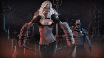 Картинка фэнтези люди king of the east фантастика арт девушка взгляд блондинка волосы оружие кладбище