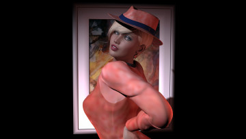 Картинка 3д+графика люди+ people девушка блондинка шляпа фон взгляд