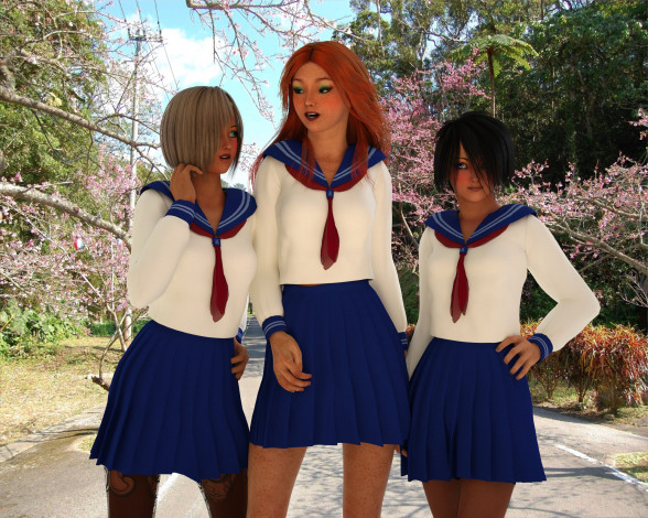 Обои картинки фото 3д графика, люди , people, взгляд, девушки, фон