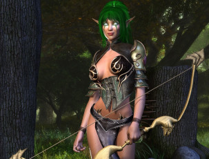 Картинка 3д+графика эльфы+ elves фон взгляд эльфийка лук