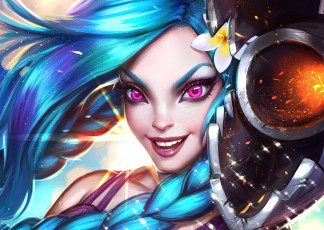 Картинка видео+игры league+of+legends league of legends улыбка лицо loose cannon jinx девушка art