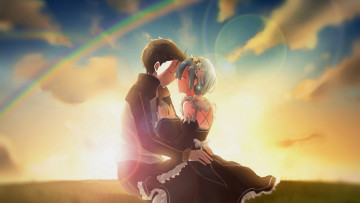 Картинка аниме re +zero+kara+hajimeru+isekai+seikatsu субару закат рем