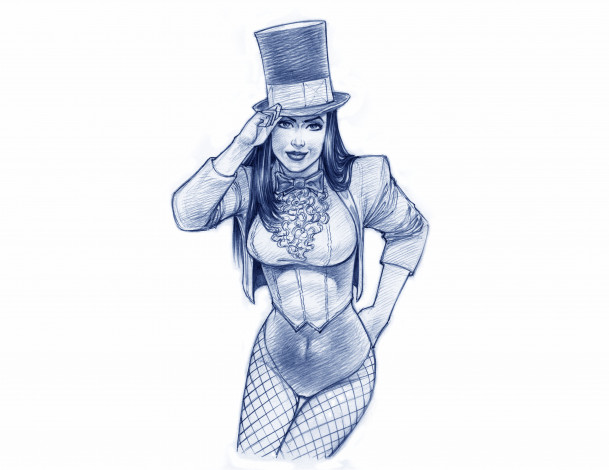 Обои картинки фото рисованное, комиксы, девушка, фон, взгляд, цилиндр, скетч