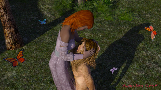 Обои картинки фото 3д графика, фантазия , fantasy, фон, лес, взгляд, девушка