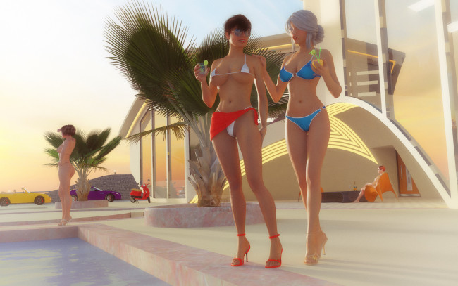 Обои картинки фото 3д графика, люди , people, взгляд, девушки, фон