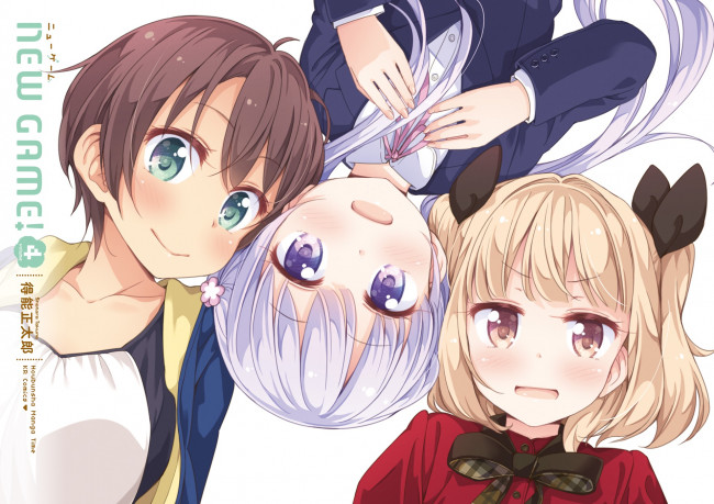 Обои картинки фото аниме, new game, фон, взгляд, девушки