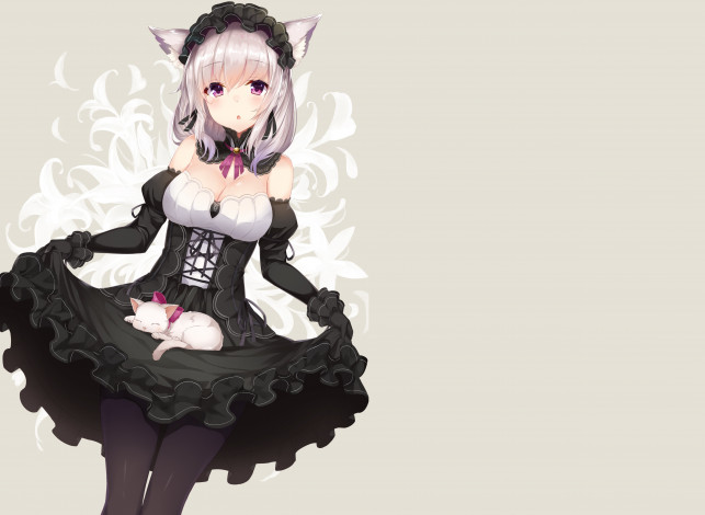 Обои картинки фото аниме, животные,  существа, девушка