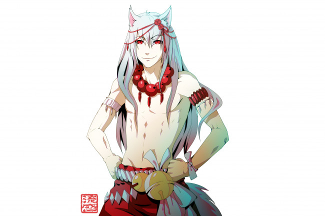 Обои картинки фото аниме, животные,  существа, парень