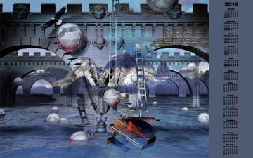 Картинка календари 3д-графика вода рояль мост птица