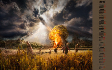Картинка календари фэнтези люди молния туча растения