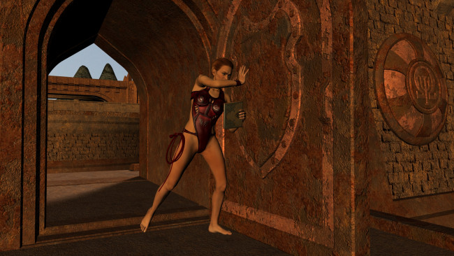 Обои картинки фото 3д графика, фантазия , fantasy, девушка, фон, взгляд