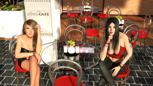 Обои картинки фото 3д графика, люди , people, взгляд, фон, девушки