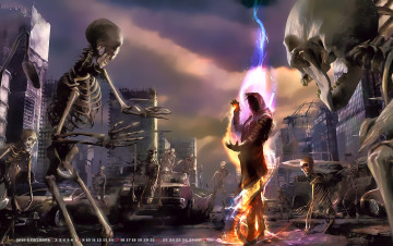 Картинка календари фэнтези город силуэт calendar 2019 здание скелет магия нежить