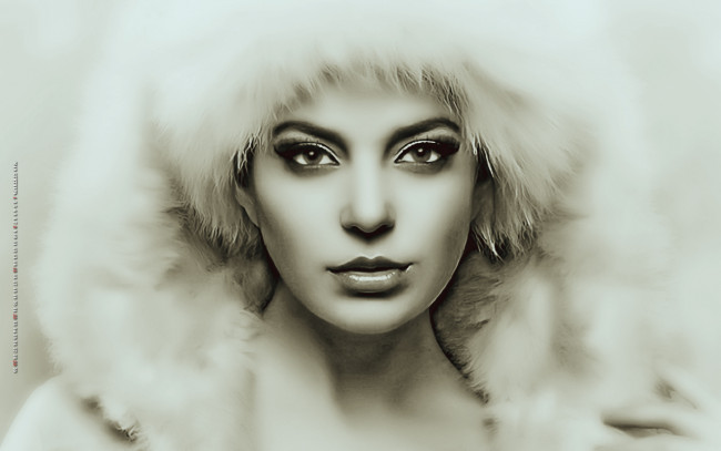 Обои картинки фото календари, компьютерный дизайн, взгляд, девушка, лицо, шапка, макияж, 2019, женщина, мехcalendar