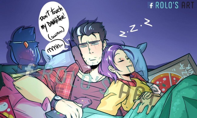 Обои картинки фото видео игры, league of legends, пара, отдых, птица, диван, пульт, подушки