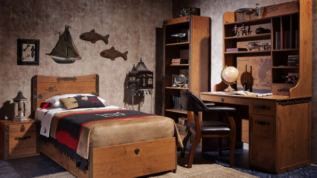 Обои картинки фото интерьер, детская комната, кровать, письменный, стол