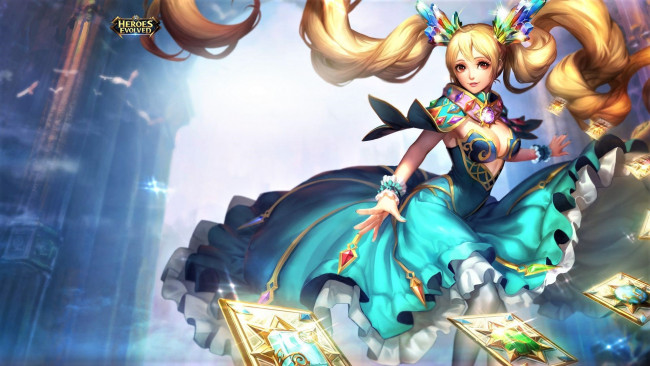 Обои картинки фото видео игры, heroes evolved, девушка, карты