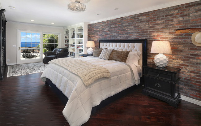 Обои картинки фото интерьер, спальня, кровать, лампы