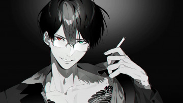 Картинка аниме unknown +другое+ парень очки тату сигарета