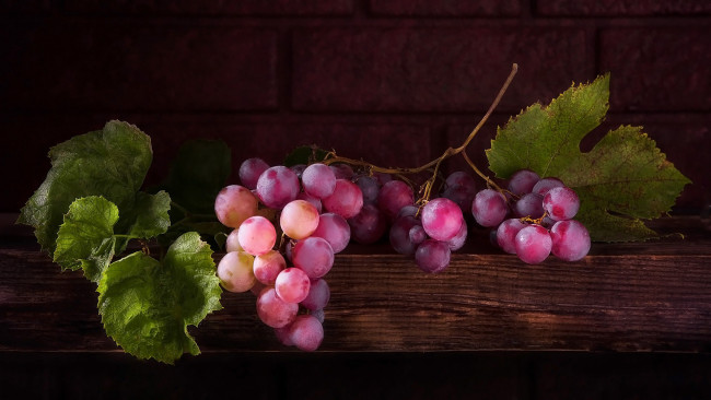 Обои картинки фото еда, виноград, листья, спелый