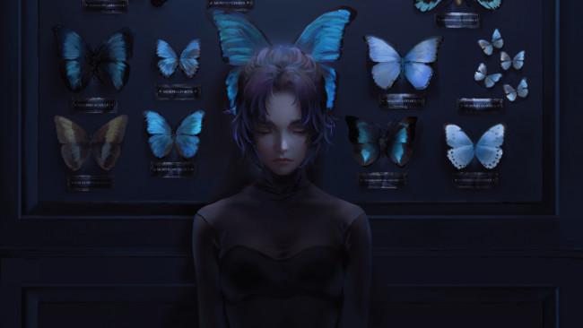 Обои картинки фото клинок рассекающий демонов, аниме, demon slayer,  kimetsu no yaiba, demon, slayer, kimetsu, no, yaiba, девушка, взгляд, хашера, kochou, shinobu, бабочки