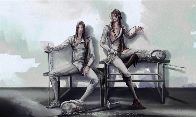 Обои картинки фото аниме, mo dao zu shi, вэй, усянь, лань, ванцзи, фехтование