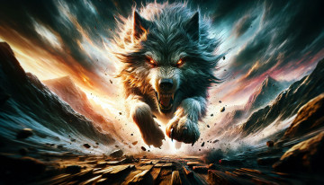 обоя рисованное, животные,  волки, волк