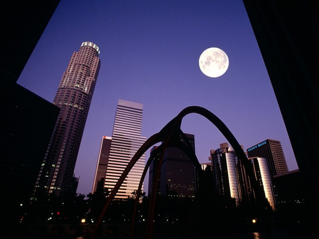 Обои картинки фото nightfall, los, angeles, california, города, огни, ночного