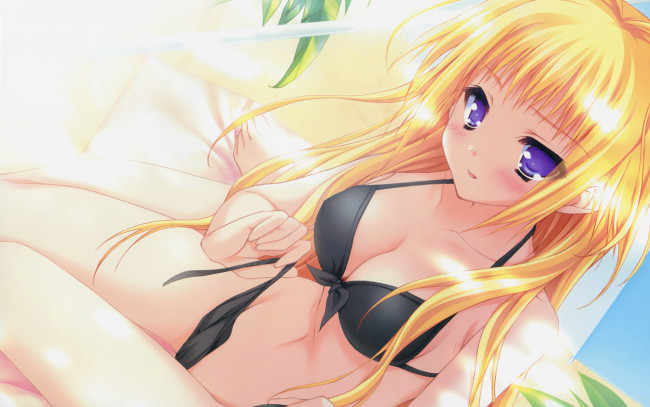 Обои картинки фото аниме, *unknown, другое, блондинка, фиалковые, глаза, черный, купальник