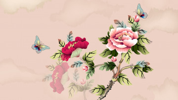 Картинка рисованные цветы бабочки