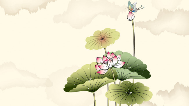 Обои картинки фото рисованные, цветы, бабочки