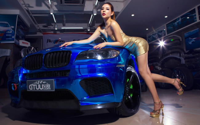 Обои картинки фото автомобили, авто, девушками, cars, bmw, x6m, modified, азиатка, девушка