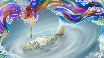 Картинка фэнтези люди вода арт краски девушка парень рука