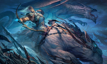 Картинка фэнтези люди зверь лучник воин art дракон
