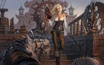 Картинка фэнтези красавицы+и+чудовища шпага штурвал женщина шляпа пират корабль