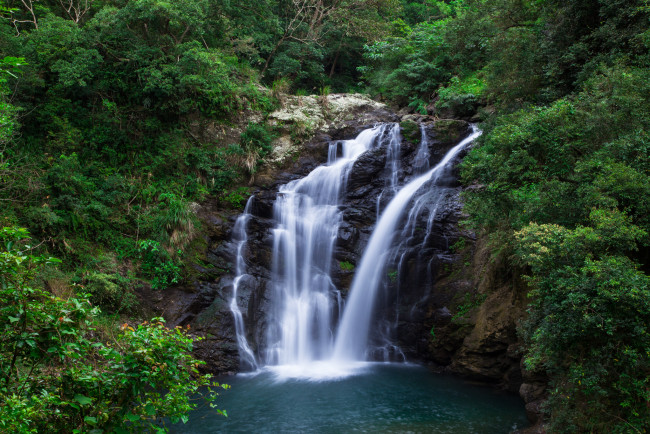 Обои картинки фото природа, водопады, лес, река, водопад