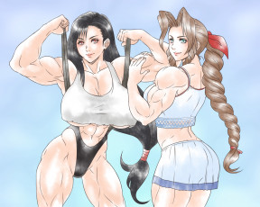 Картинка рисованное люди девушки мускулы взгляд фон