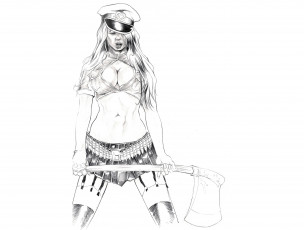 Картинка рисованное комиксы топор фон девушка